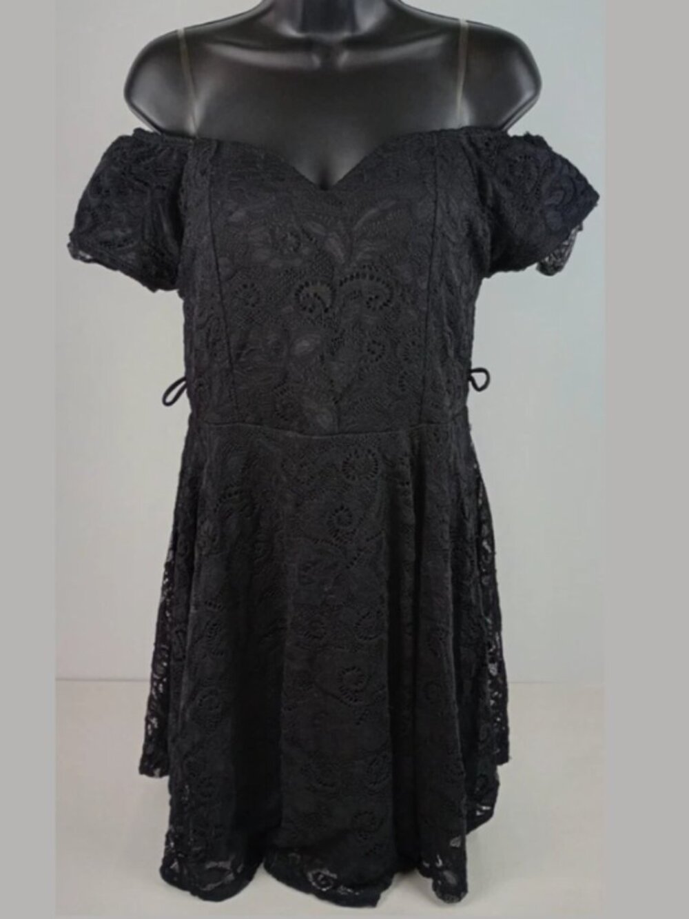 Scobe Womens XL Black Lace Satin Lining Off Shoulder Short‎ Sleeve Dress